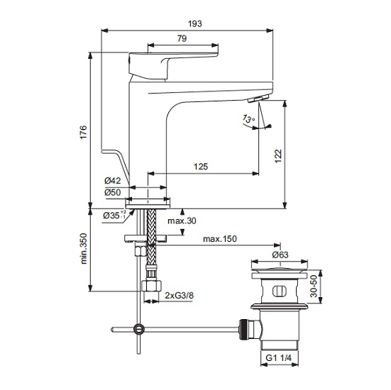 BATERIE LAVOAR H120 CERAFINE O SILK BLACK CU VENTIL METALIC